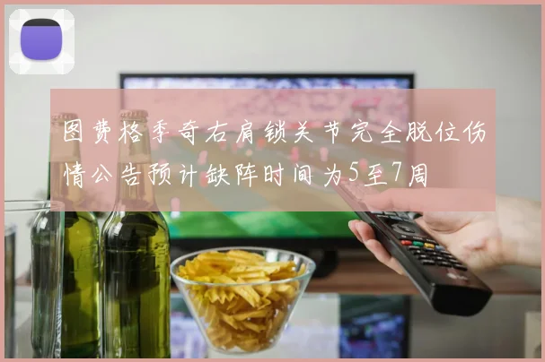 图费格季奇右肩锁关节完全脱位伤情公告预计缺阵时间为5至7周